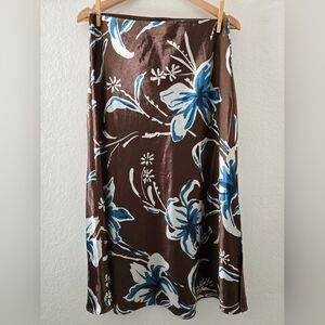Calligraphie Brown, Blue And White Floral A-Line Maxi Skirt